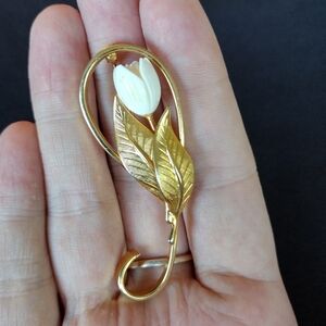 Floral Gold and White Brooch
